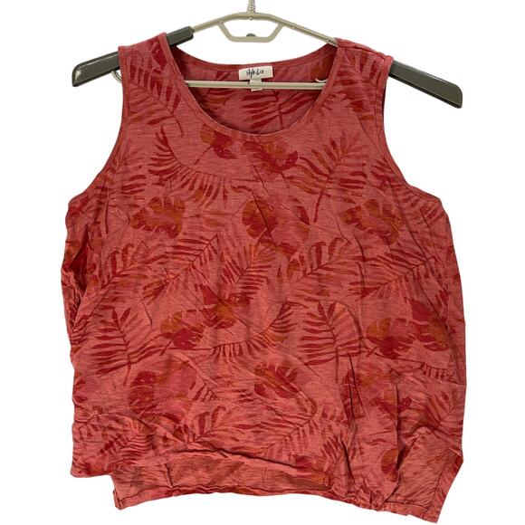 Style co Top Women Plus 1X Orange Sleeveless Tropical Print Cotton Modal Cotton - Picture 1 of 6
